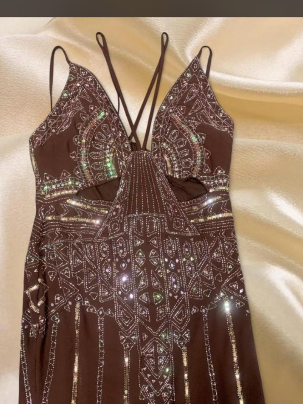 ASOS Design brown cut out beaded sequin formal dress | Large